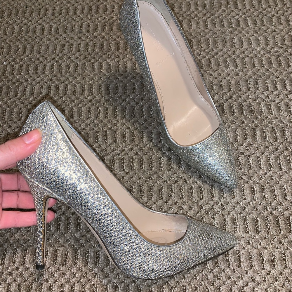 J. Crew ‘Roxie’ Silver Glitter Heels 8.5.